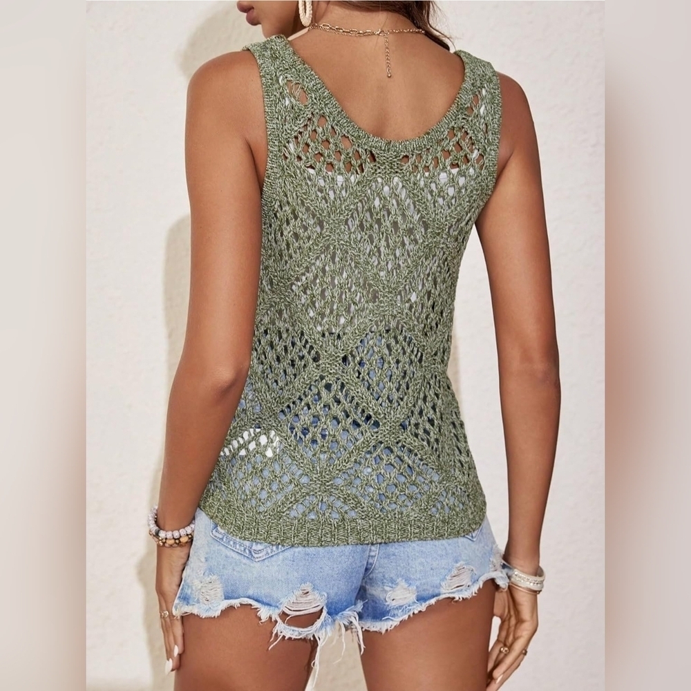 Olive Green Crochet Tank Top - Women - Picture 2 of 10